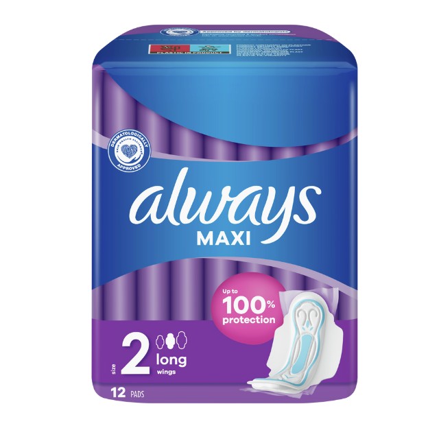 Always Maxi Long Σερβιέτες με Φτερά Size 2 12τμχ