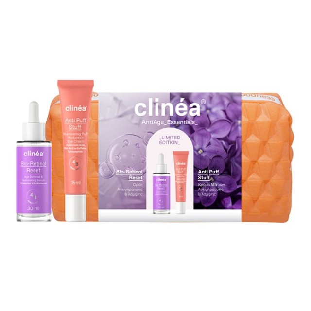 Clinea AntiAge Essentials Πακέτο Serum Bioretinol Reset 30ml & Eye Cream Anti Puff Stuff 15ml & Δώρο Νεσεσέρ 1 Τεμάχιο