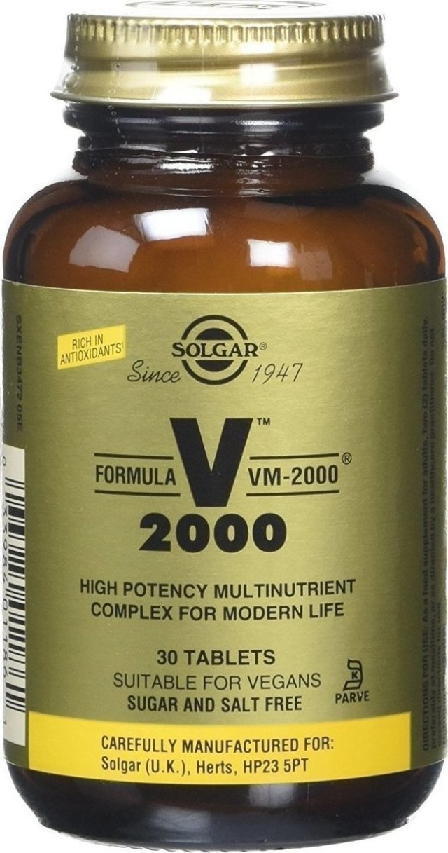 Solgar Formula VM-2000, Φόρμουλα Πολυβιταμίνης για Ενέργεια & Τόνωση, 30 Ταμπλέτες