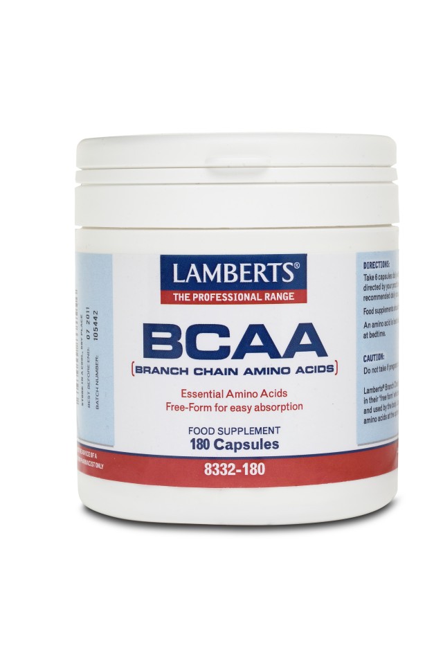 Lamberts BCAA (Branch Chain Amino Acids) Συμπλήρωμα Διατροφής για τα Άτομα που Αθλούνται Έντονα, 180caps (8332-180)