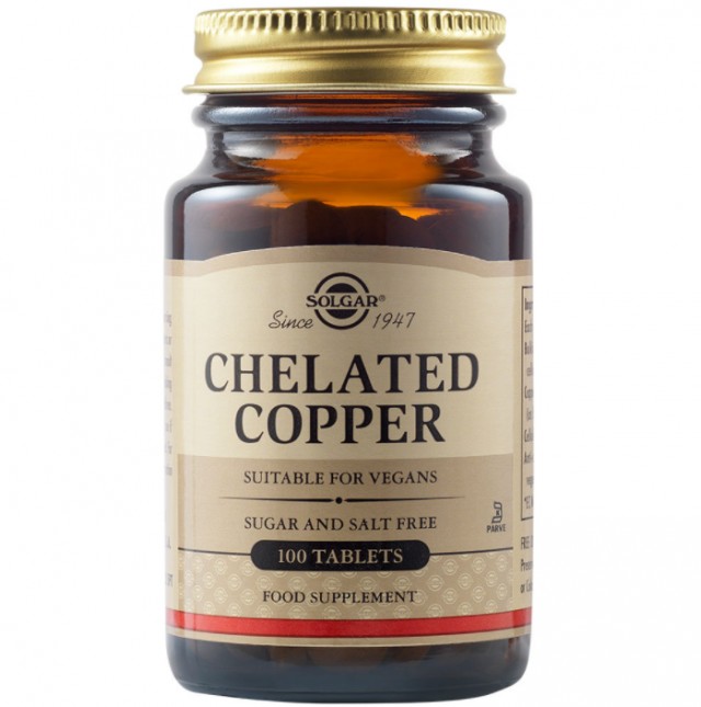Solgar Chelated Copper Συμπλήρωμα Διατροφής Χαλκού για την Καλή Υγεία Οστών, Δέρματος & Μαλλιών, 100 tabs