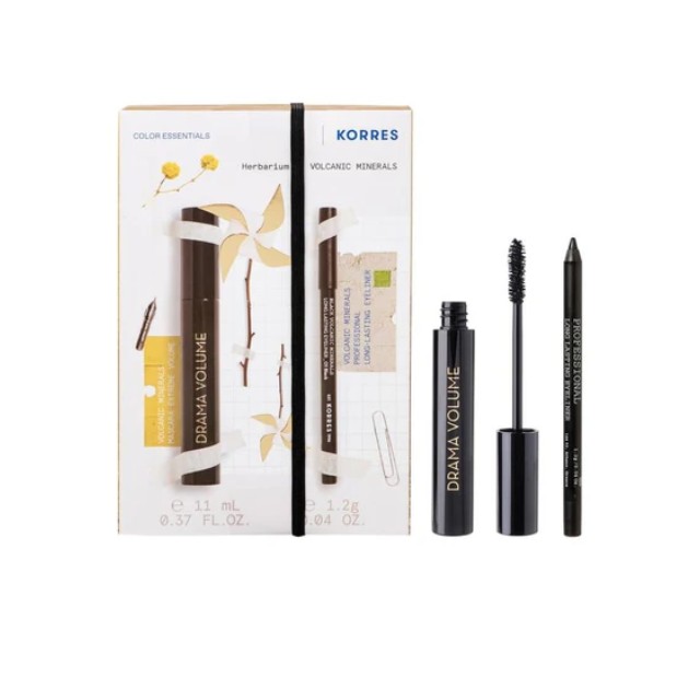 Korres Color Essentials Πακέτο με Μάσκαρα Drama Volume & Μολύβι Ματιών Volcanic Minerals Long Lasting