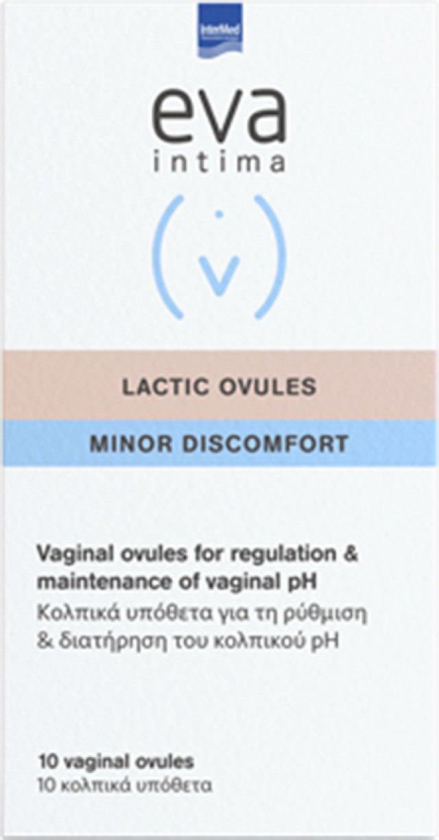 INTERMED Eva Intima Lactic Ovules Minor Discomfort, Κολπικά Υπόθετα για τη Ρύθμιση του Κολπικού pH 10τμχ