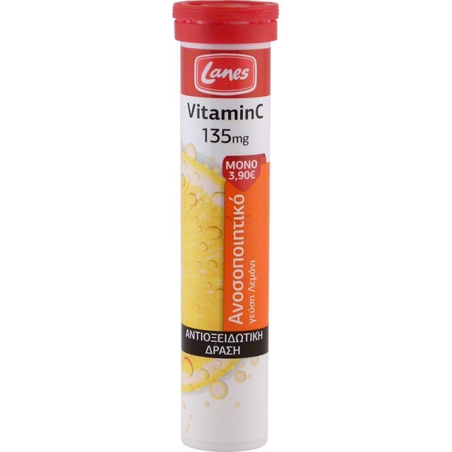 LANES Vitamin C Αναβράζουσα Βιταμίνη C με Γεύση Λεμόνι για Καθημερινή Κάλυψη & Αντιοξειδωτική Προστασία 135mg, 20eff. tabs