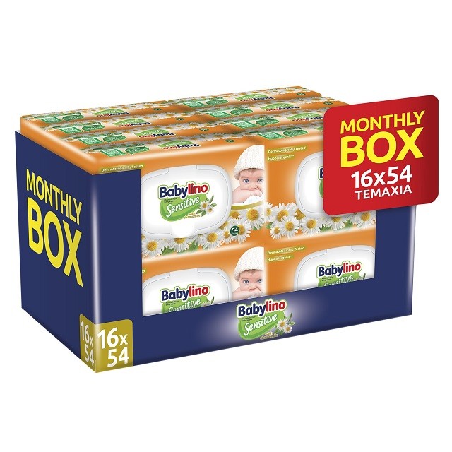 Babylino Sensitive Monthly Box Μωρομάντηλα Με Χαμομήλι (16x54τμχ), 864 Τεμάχια