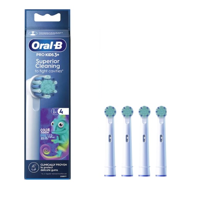 Oral-B  Ανταλλακτικές Κεφαλές Pro Kids 3+ Superior Cleansing Chameleon Ηλεκτρικής Οδοντόβουρτσας 4τμχ