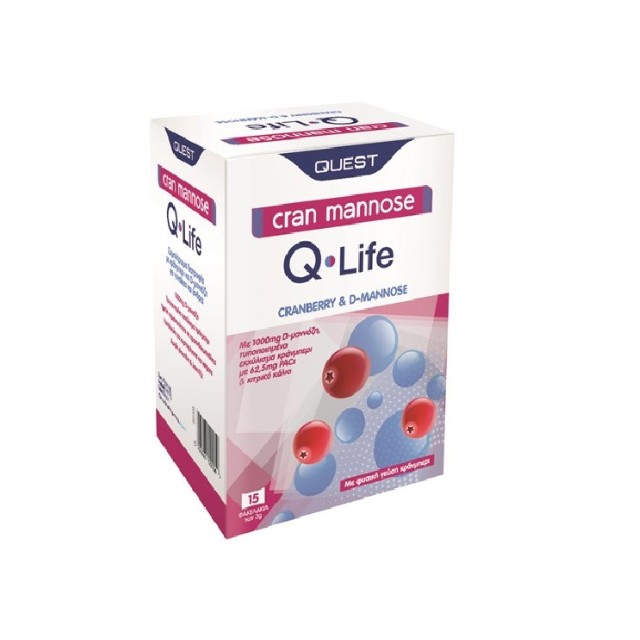Quest Q-Life Cran Mannose Συμπλήρωμα Διατροφής Για Το Ουροποιητικό Σύστημα, 15 Φακελάκια