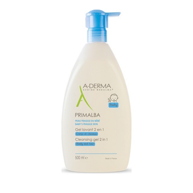 A-DERMA Primalba 2 in 1 Cleansing Gel Βρεφικό Απαλό Gel Καθαρισμού Για Σώμα & Μαλλιά, 500ml