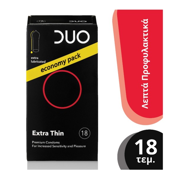 DUO Προφυλακτικά Premium Extra Thin Economy Pack Πολύ Λεπτά, 18τμχ