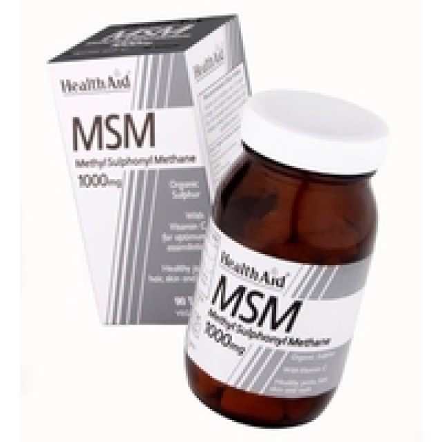 HEALTH AID MSM 1000mg Συμπλήρωμα Διατροφής Με Οργανικό Θείο Για Υγιή Μαλλιά, Νύχια, Δέρμα & Αρθρώσεις, 90 Φυτικές Ταμπλέτες