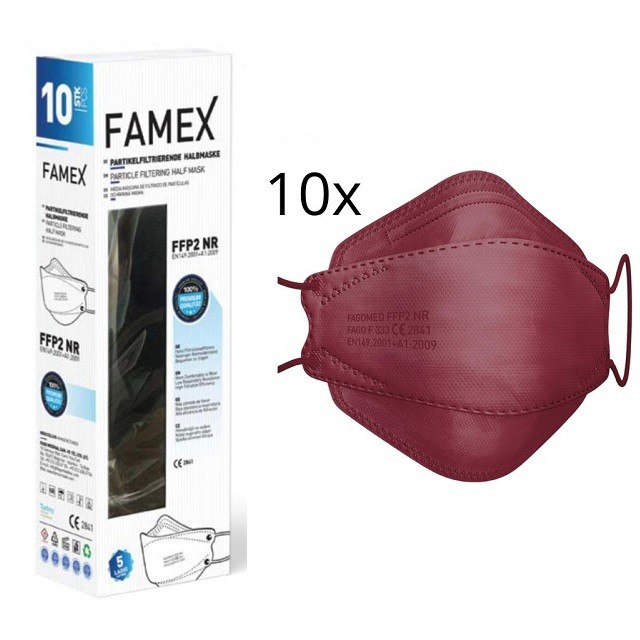 Famex FFP2 NR 3D Mask Μπορντό, 10τμχ