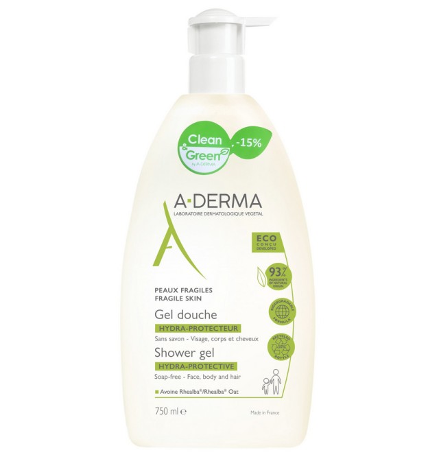 A-DERMA Hydra Protective Shower Gel Υδρο-Προστατευτικό Καθαριστικό Σώματος Μαλλιών & Προσώπου Για Ευαίσθητες Επιδερμίδες, 750ml