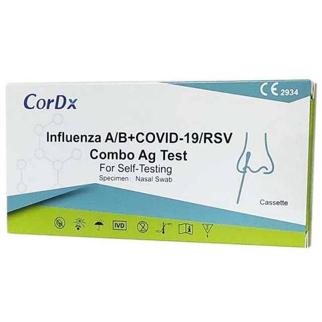 CorDX Influenza A/B & Covid-19/RSV Combo Ag Διαγνωστικό Τεστ Με Ρινικό Δείγμα, 1 Τεμάχιο