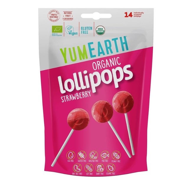 YumEarth Γλειφιτζούρια Organic Pops με Γεύση Φράουλα 14τμχ