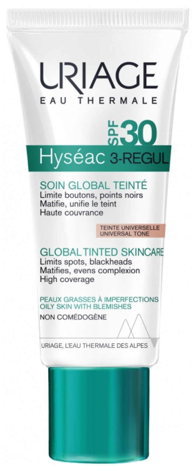 Uriage Hyseac 3 Regul Global Tinted Skin Care SPF30, Ενυδατική Κρέμα Προσώπου με Χρώμα για Λιπαρές & με Τάση Ακμής Επιδερμίδες, 40ml
