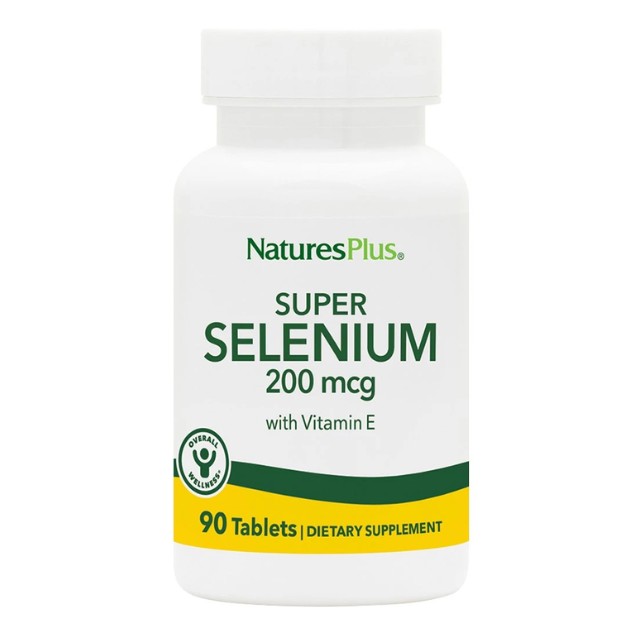 Natures Plus Super Selenium 200mcg Συμπλήρωμα Διατροφής με Σελήνιο & Βιταμίνη E 90 Ταμπλέτες