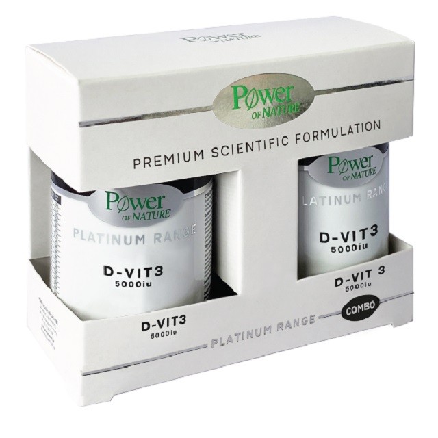 Power of Nature Platinum Range Πακέτο D-Vit3 5000iu Συμπλήρωμα Διατροφής Με Βιταμίνης D3, 2x60 Κάψουλες