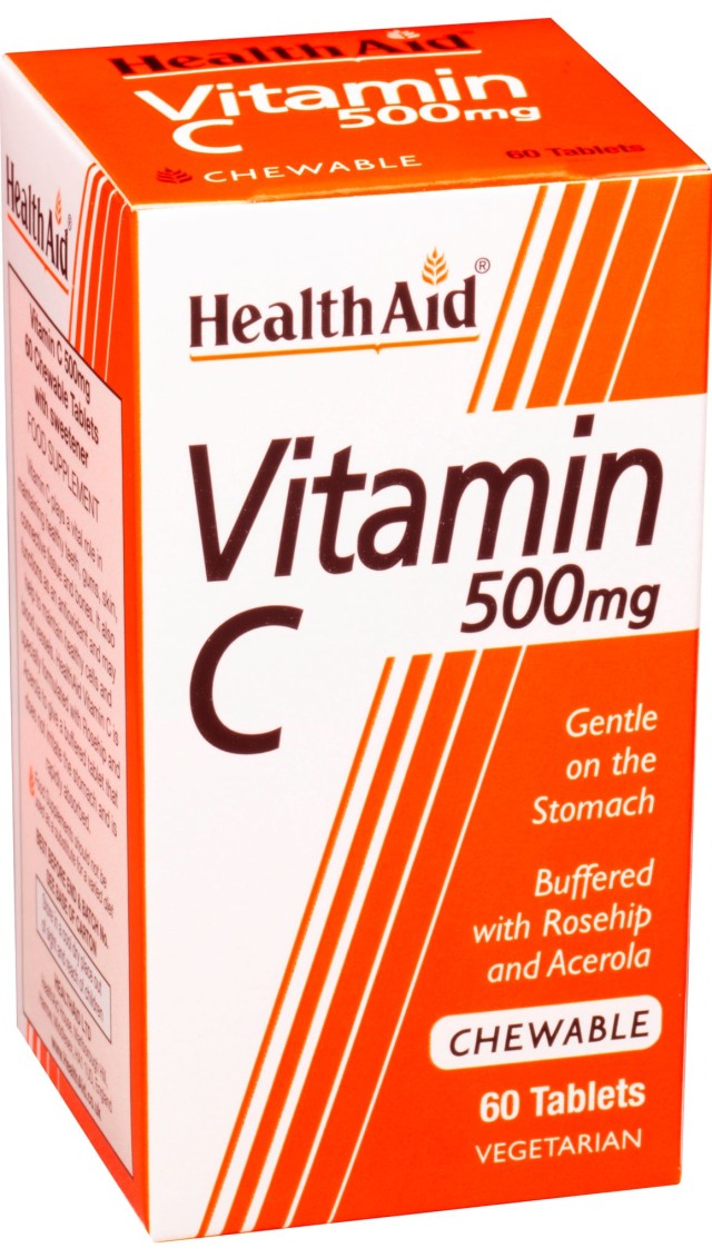HEALTH AID Vitamin C 500mg Chewable Συμπλήρωμα Διατροφής Μασώμενη Βιταμίνη C για Τόνωση 60chew.tabs