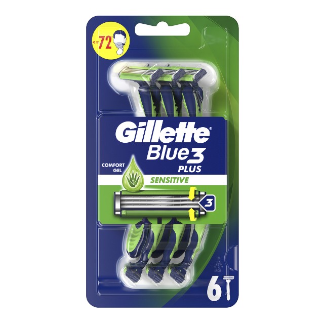 Gillette Ξυραφάκια μιας Xρήσης Blue 3 Plus Sensitive 6 τμχ