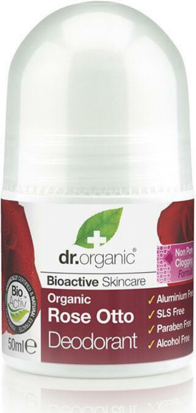 DR.ORGANIC Deodorant Roll On Rose Otto Αποσμητικό με Βιολογικό Έλαιο Τριαντάφυλλου, 50ml