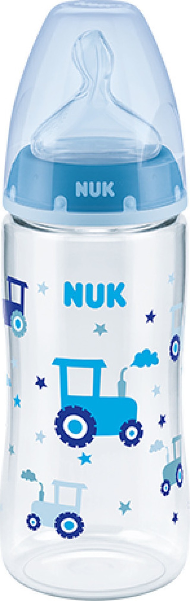 NUK Μπιμπερό Πλαστικό 6-18m First Choice+ Με Θηλή Σιλικόνης & Δείκτη Ελέγχου Θερμοκρασίας Μπλε Με Τρακτέρ (10.741.940), 300ml