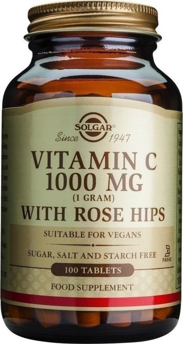 Solgar Vitamin C 1000mg with Rose Hips Συμπλήρωμα Βιταμίνης C για Ενίσχυση του Ανοσοποιητικού & Αντιοξειδωτική Δράση, 100 ταμπλέτες