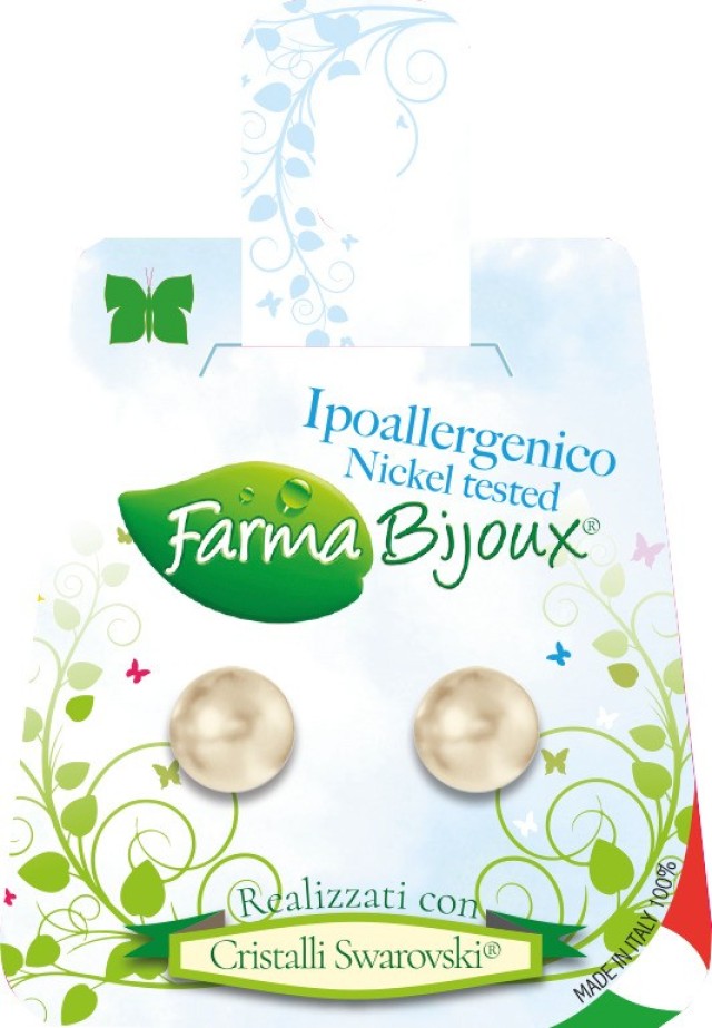 FARMA BIJOUX Σκουλαρίκια Υποαλλεργικά με κρύσταλλο, Cream Rose Perla, 8mm 1 Ζευγάρι