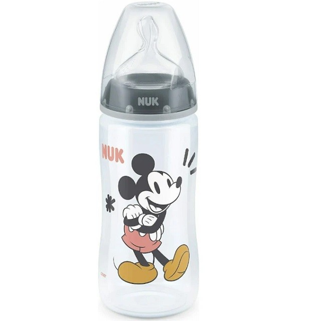 Nuk First Choice Μπιμπερό Πλαστικό Mε Θηλή Σιλικόνης & Δείκτη Ελέγχου Θερμοκρασίας Από 6-18m Disney Mickey Γκρι (10.741.034), 300ml