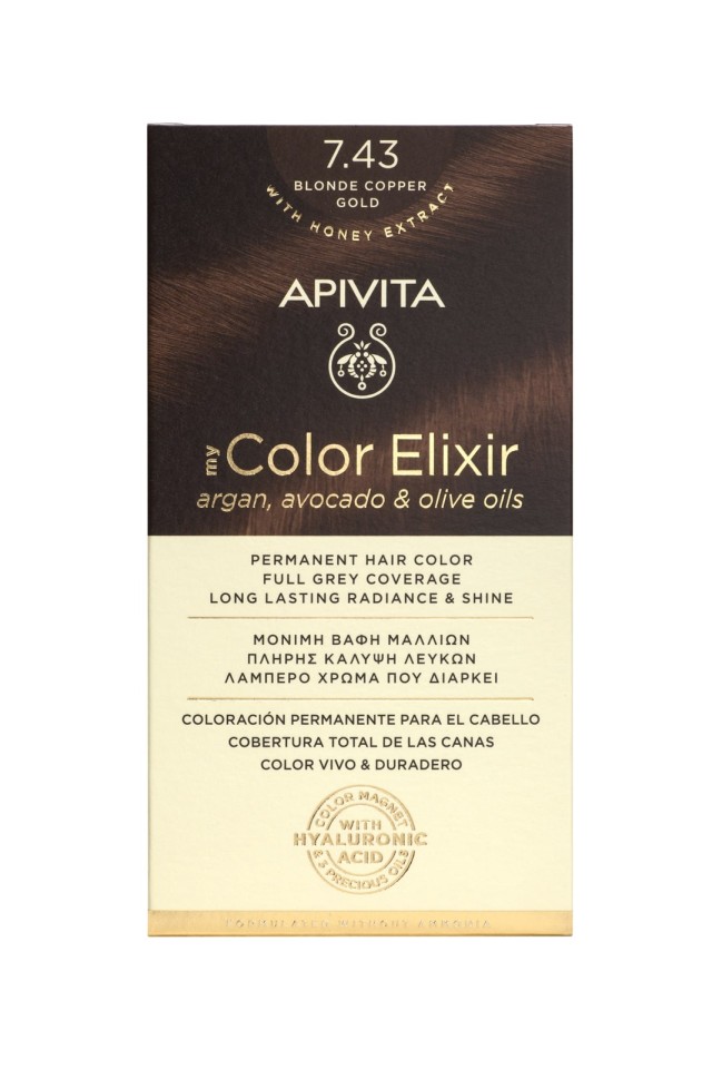 APIVITA My Color Elixir No 7.43 Βαφή Μαλλιών Μόνιμη Ξανθό Χάλκινο Μελί