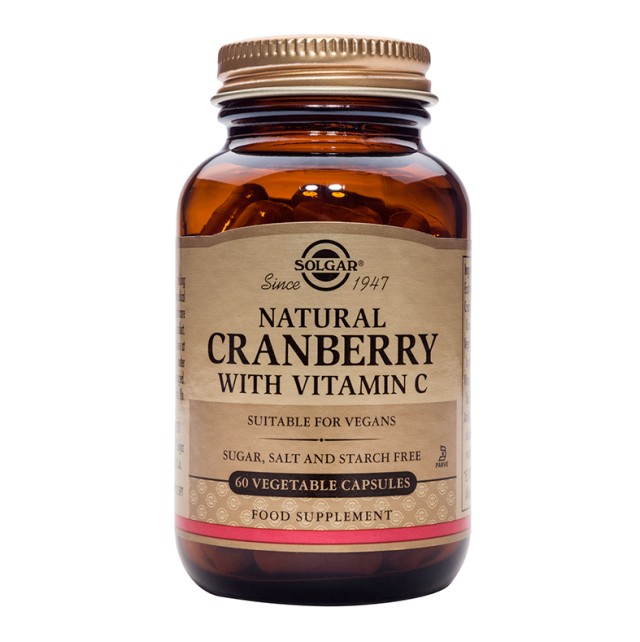 Solgar Natural Cranberry With Vitamin C, Συμπλήρωμα με Κράνμπερι & Βιταμίνη C, 60 Φυτικές Κάψουλες