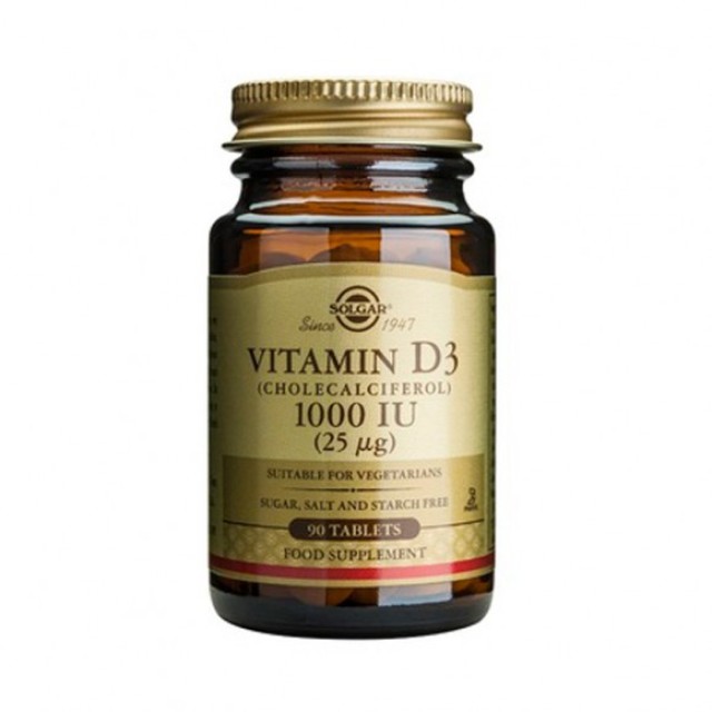 Solgar Vitamin D3 1000 IU (25μg) Συμπλήρωμα Διατροφής Βιταμίνης D3 με Πολλαπλά Οφέλη για τον Οργανισμό, Ιδανικό για την Υγεία των Οστών & των Αρθρώσεων, 90 tabs