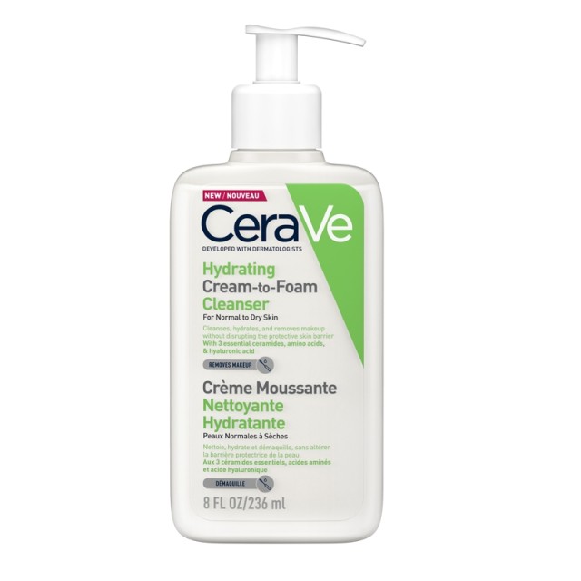 CeraVe Hydrating Cream-to-Foam Cleanser Normal to Dry Skin Αφρώδης Κρέμα Καθαρισμού Για Κανονικό & Ξηρό Δέρμα, 236ml