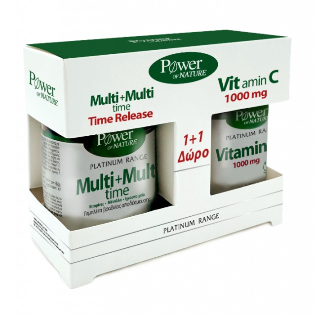 POWER HEALTH Platinum Range Multi+Multi Time Ισχυρή Πολυβιταμίνη,30 Δισκία & Vitamin C 1000mg 20 Δισκία