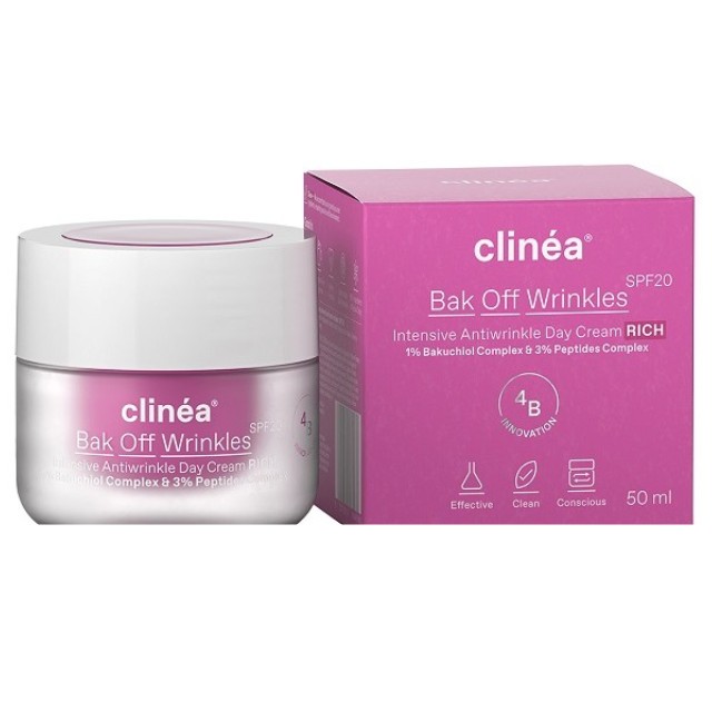Clinea Bak Off Wrinkles Rich SPF20 Αντιγηραντική Κρέμα Ημέρας Βελούδινης Υφής 50ml