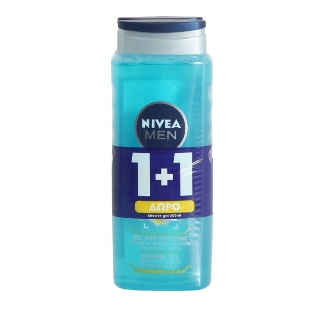 Nivea Power Refresh for Men Shower Gel Ανδρικό Αφρόλουτρο για Πρόσωπο/Σώμα/Μαλλιά 1+1 Δώρο 500ml