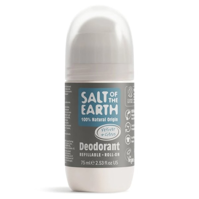 Salt of the Earth Natural Refillable Επαναγεμιζόμενο Αποσμητικό Roll-On Vetiver & Citrus 75ml