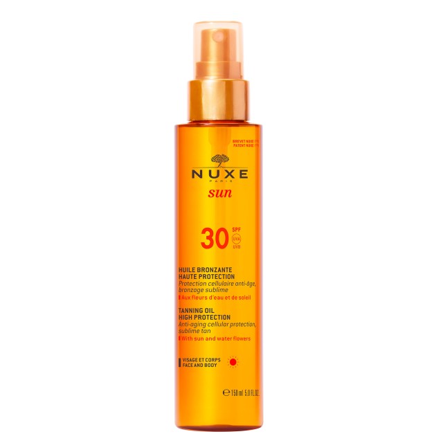 NUXE Sun Tanning Oil High Protection SPF30, Λάδι μαυρίσματος για πρόσωπο & σώμα, 150ml