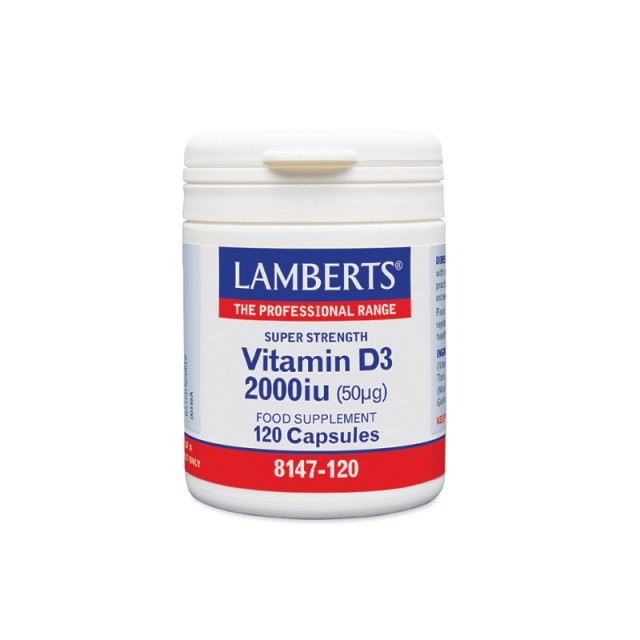 LAMBERTS Vitamin D3 2000iu (50μg), Συμπλήρωμα Διατροφής Βιταμίνης D3, 120 Κάψουλες 8147-120