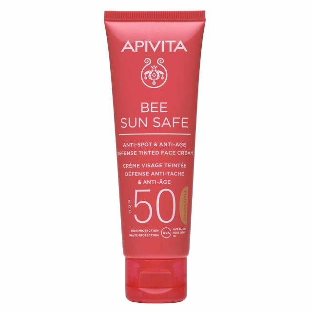 APIVITA Bee Sun Safe Anti-Age & Anti-Spot Face Cream Tinted Golden SPF50, Αντηλιακή Κρέμα Προσώπου κατά των Πανάδων με Χρώμα Χρυσό, 50ml