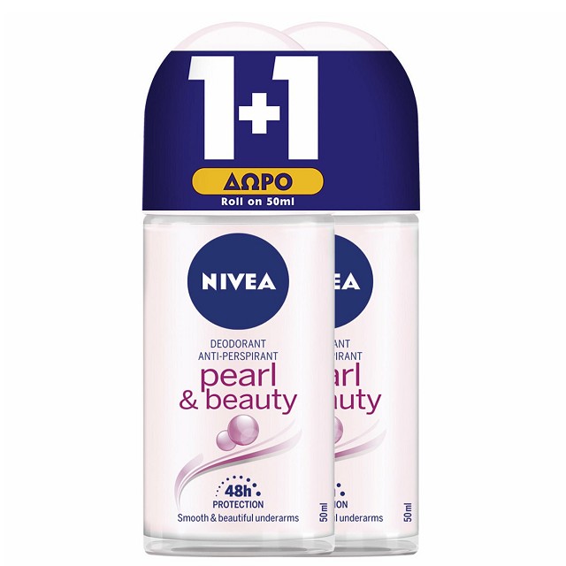 NIVEA Pearl & Beauty Πακέτο 1+1 Γυναικείο Αποσμητικό Roll On 48ης Προστασίας, 2x50ml