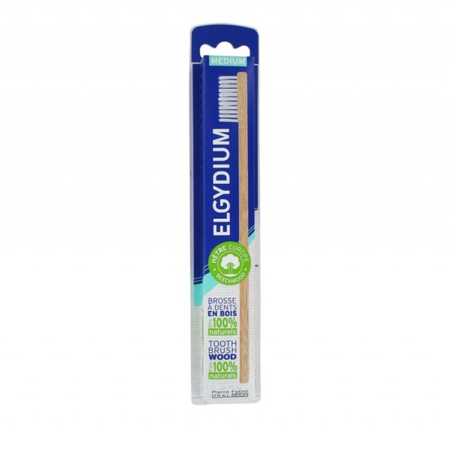 Elgydium Wood Toothbrush Medium Ξύλινη Eco Friendly Οδοντόβουρτσα Μέτρια Λευκή, 1τμχ