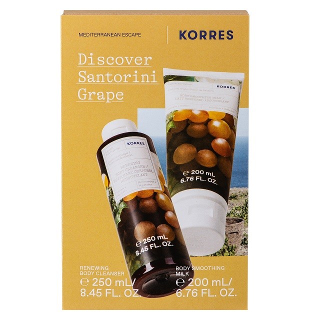 Korres Discover Santorini Grape Πακέτο Body Cleanser Αφρόλουτρο Αμπέλι Σαντορίνης, 250ml & Body Smoothing Milk Ενυδατικό Γαλάκτωμα Σώματος Αμπέλι Σαντορίνης, 200ml