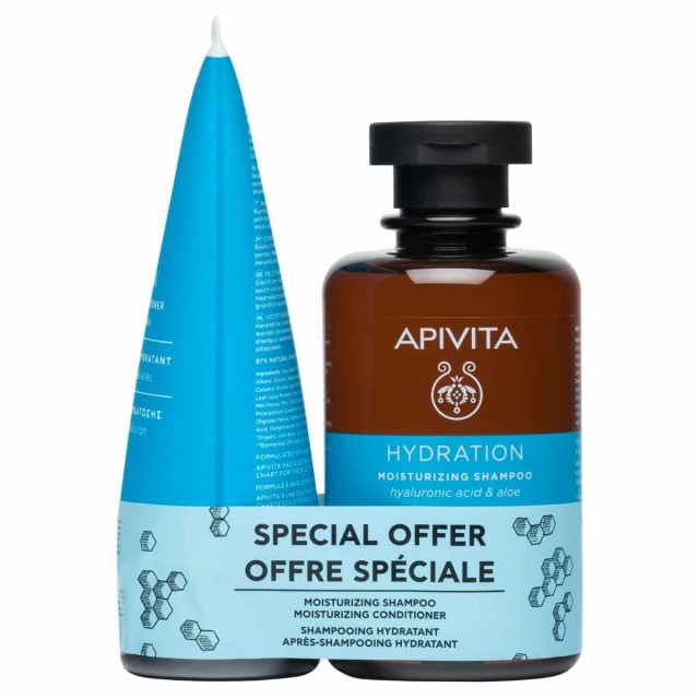 APIVITA Πακέτο Hydration Σαμπουάν Ενυδάτωσης Με Υαλουρονικό Οξύ & Αλόη, 250ml & Μαλακτική Κρέμα Μαλλιών Ενυδάτωσης, 150ml
