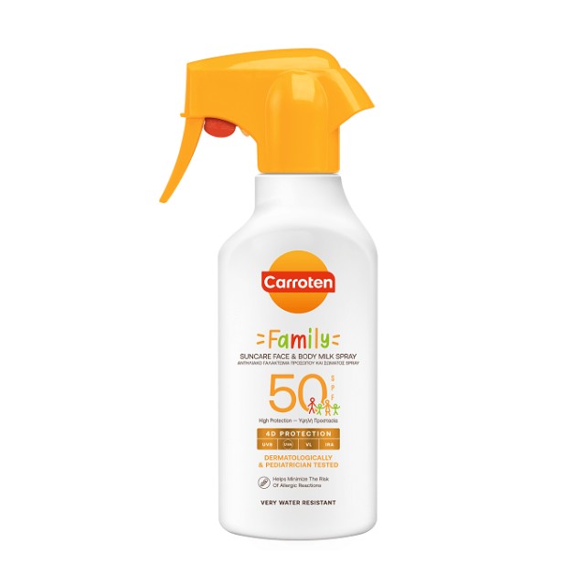 Carroten Family Suncare Face & Body Milk Spray SPF50 Αντηλιακό Γαλάκτωμα Προσώπου & Σώματος 270ml
