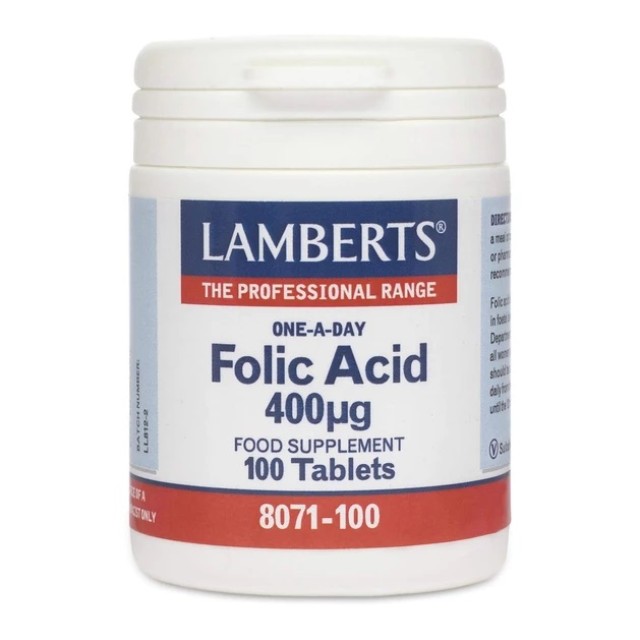 LAMBERTS Folic Acid 400μg, Συμπλήρωμα Διατροφής Ιδιαίτερα Σημαντικό Για Την Ανάπτυξη Του Εμβρύου 8071-100, 100 Κάψουλες