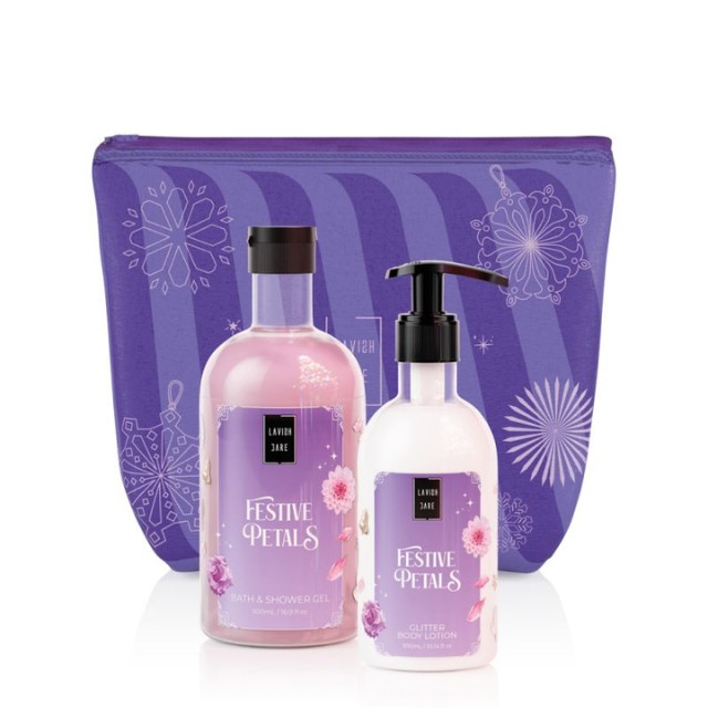 Lavish Care Festive Petals Πακέτο Bath & Shower Gel & Body Lotion Glitter 300ml & Δώρο Νεσεσέρ