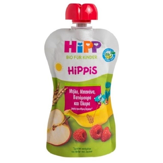 Hipp Hippis Φρουτοπολτός Μήλο, Μπανάνα, Βατόμουρα & Δημητριακά Ολικής Άλεσης, 100gr