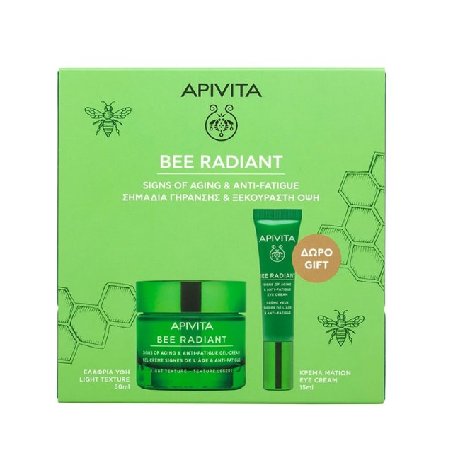 Apivita Bee Radiant Πακέτο Signs Of Aging & Anti-Fatigue Gel-Cream Light Texture 50ml & Δώρο Eye Cream 15ml