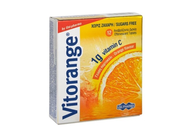 UniPharma Vitorange Vitamin C 1g Sugar Free 12 Αναβρ. Δισκία