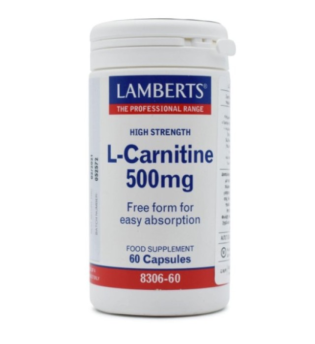 LAMBERTS L-Carnitine High Strength 500mg, Καρνιτίνη ελεύθερης μορφής 60 Caps 8306-60